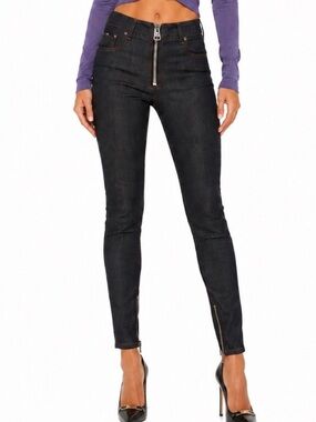 NWT TOM FORD Exposed Zip Skinny Jeans Black TF Logo Size 24
